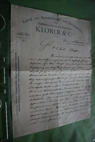 toller alter Brief  der Firma Klorer & Co - Mainz von 1906  signiert Klorer ?? 