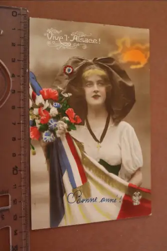 tolle alte Karte - hübsche Frau  Vive l'Alsace - Es lebe das Elsass 1918