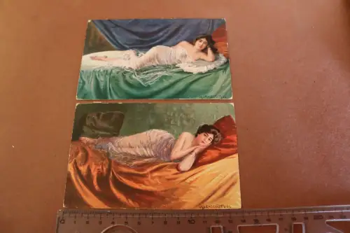 zwei tolle alte Künstlerkarten - hübsche Frauen - M. Barascudts  1911