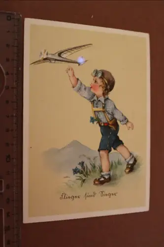tolle alte  Künstlerkarte - Junge mit Modellflugzeug - Flieger sind Sieger 1941