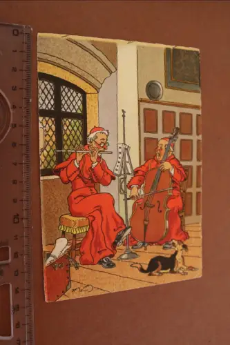 tolle alte Karte -Harry Eliott Franziskaner Mönche spielen Flöte u Cello 1944