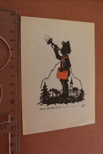 tolle alte  Künstlerkarte  Silhouttenkarte - Postbote  30-50er Jahre dünn