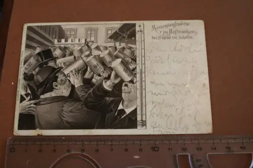 tolle alte Künstlerkarte Hofbräuhaus bei 35 Grad im Schatten 1890-1900