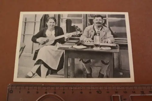 tolle alte  Fotokarte Musiker Duo ?  Mann mit Zither Frau mit Gitarre 