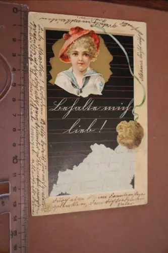 tolle alte  Künstlerkarte - Schiefertafel Kind -Behalt mich lieb - 1902