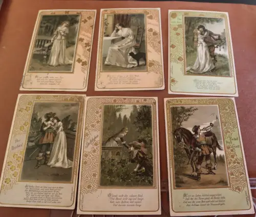 sechs tolle alte Prägekarten - Trompeter-Serie - 1903-1908