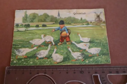 tolle alte Karte - Künstlerkarte - Gänsebub    30er Jahre