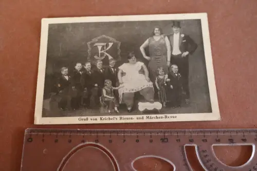 tolle alte Karte - Gruß von Krichel´s Riesen- und Märchen-Revue  20-30er Jahre 