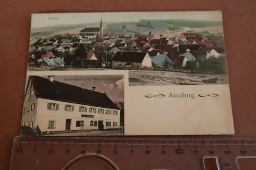 tolle alte Karte - Totalansicht und Warenhandlung - Aindling 1925