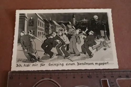 tolle alte Karte - Karikaturen Grinzing betrunkene Dienstmann - 1957