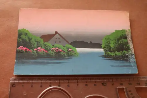 tolle alte Künstlerkarte - handgemaltes Bild See Haus - 1943