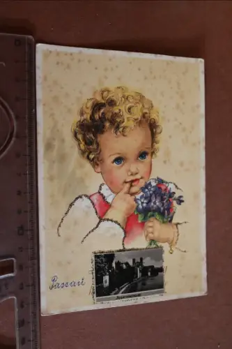 tolle alte Karte - Kinderportrait mit Innpromenade Passau - und Glitzer 1965