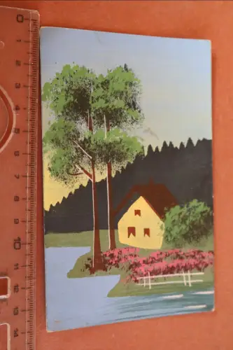 tolle alte Karte - Handgemalte Künstlerkarte - Haus am See 1925