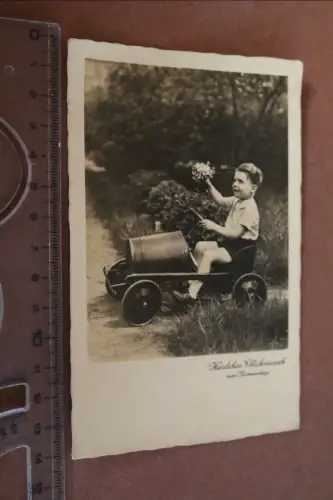 tolle alte Karte - Junge mit Tretauto - Glückwunsch Namenstag 1936