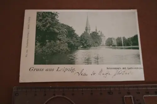 tolle alte Karte - Gruss aus Leipzig - Johannapark mit Lutherkirche 1899