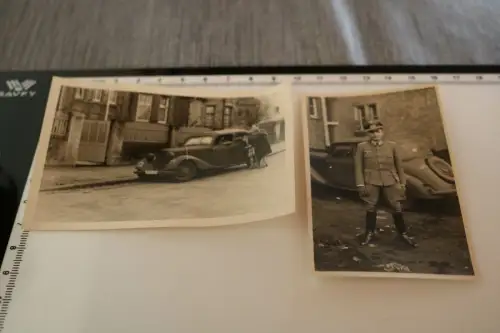 zwei tolle alte Fotos - Soldat mit Oldtimer PKW - Wehrmacht 