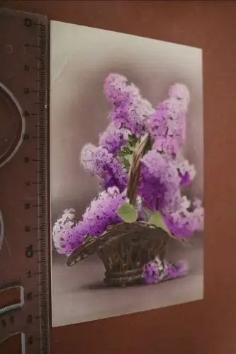 tolle alte Karte - Fliederblüten im Korb - Blumen 