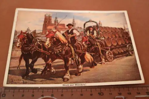 tolle alte Karte - Gruss aus München - Brauereipferde mit Fuhrwerk 1920-30 ?
