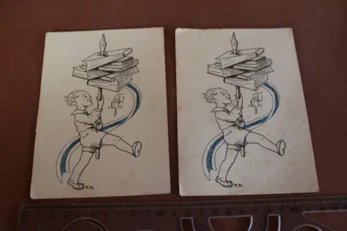 zwei tolle alte Künstlerkarte - Absolventen 1936 Straubing - Studentika ?