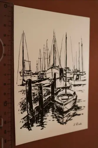 tolle alte Karte - Boote im Hafen - Künstlerdruck - R. Liebe 