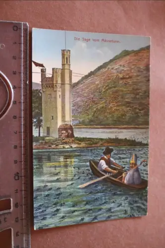 tolle alte Karte - Bingen  Die Sage vom Mäuseturm - 20-30er Jahre ?