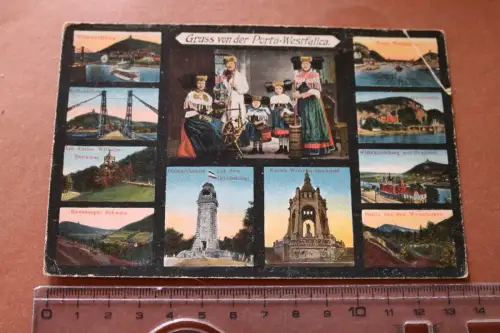 tolle alte Karte - Ansichten Trachten - Gruss von der Porta-Westfalica 1910-20 ?
