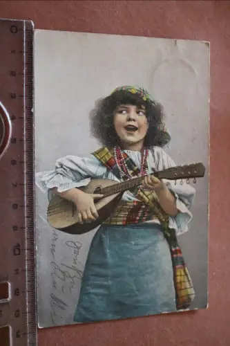 tolle alte Karte - Kitsch - Mädchen mit einer Laute 1907