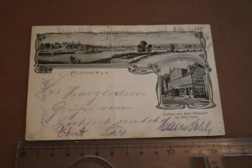 tolle alte Karte - Ansichten Fechenheim a.M.  Gasthaus Zur Stadt Offenbach 20er 