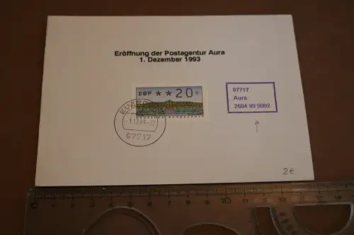 alte  Ganzsache Postkarte  Eröffnung Postagentur Aura 1.12.1993 