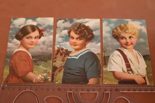 drei tolle alte Künstlerkarten - Kinderportraits 