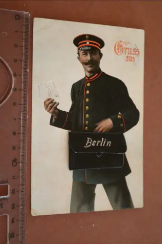 tolle alte Rücksackkarte ? Briefträger mit kleinen Bilder von Berlin 1910