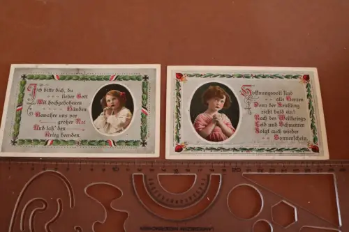 zwei tolle alte Spruch Gebetskarten mit Kindermotiv - 1914-1918 
