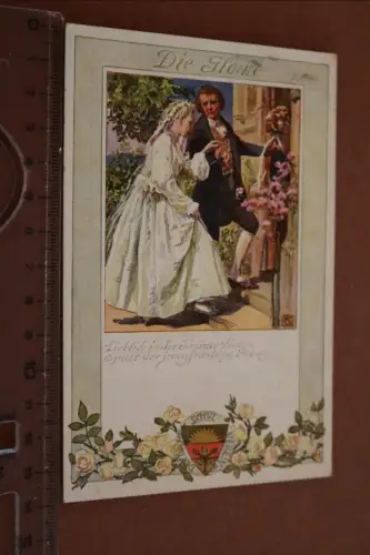 tolle alte Künstlerkarte Hochzeitspaar  Die Glocke Deutscher Schulverein 1914