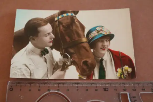 tolle alte Fotokarte - Mann , Frau und Pferd 1910-20