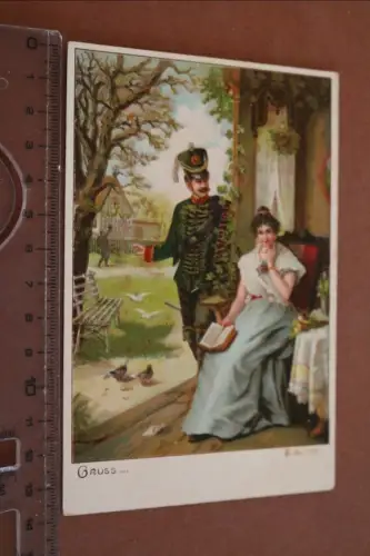 tolle alte Künstlerkarte Soldat Husar mit einer feinen Dame 1910-20 ?