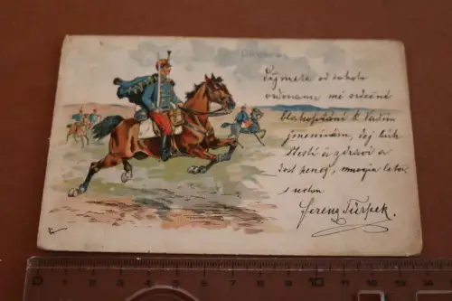 tolle alte Künstlerkarte Husaren zu Pferd  1899