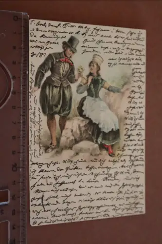 tolle alte Künstlerkarte Mann und Frau in Tracht - Raum Köln ? 1900