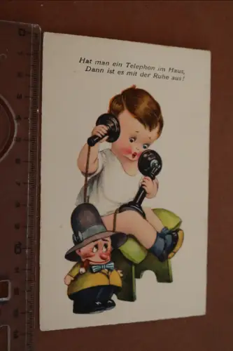 tolle alte Künstlerkarte Kind mit Telefon - 20-30er Jahre ?