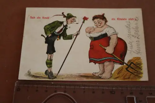 tolle alte Kitschkarte - Karikatur - Sah ein Knab ein Röslein steh´n 1920