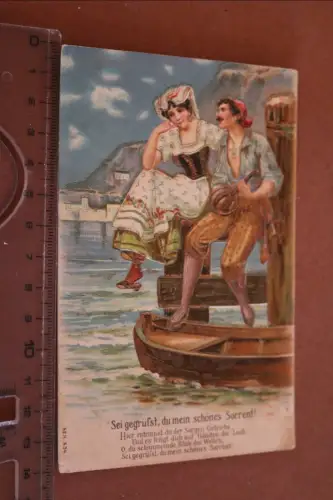 tolle alte Prägekarte Sei gegrüßt, du mein schönes Sorrent 1909