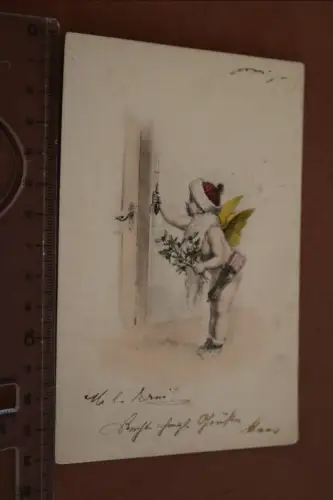tolle alte Künstlerkarte - Engel Amor läutet an einer Tür 1902