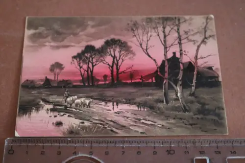 tolle alte Künstlerkarte - Schafhirte in der Abenddämmerung auf dem Lande 1916
