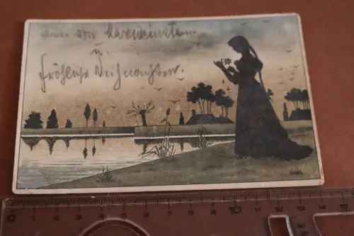 tolle alte Künstlerkarte mit damaligen Leuchteffekt - Frau am See 1900