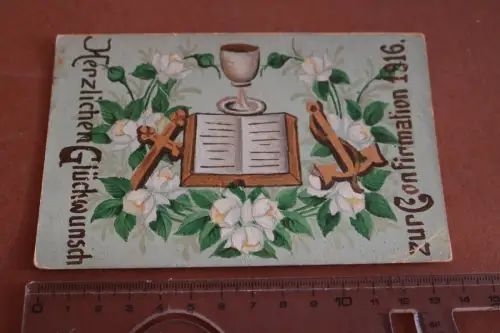 tolle alte Künstlerkarte handgemalt von einem Soldaten - Konfirmation 1916 