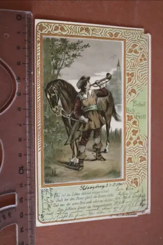 tolle alte Prägekarte  Trompeter  Behüt dich Gott 1905