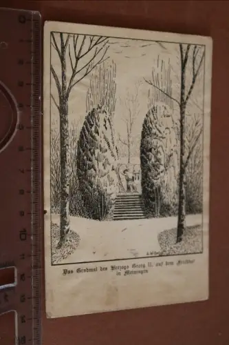 tolle alte Künstlerkarte - Grabmal Herzog Georg II - Friedhof Meiningen 1926