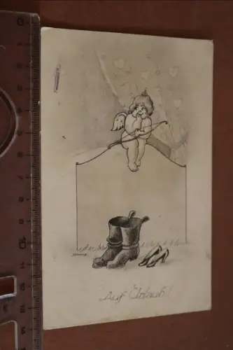 tolle alte Feldpostkarte - Auf Urlaub Stiefel und Frauenschuhe und Engel ;o) 