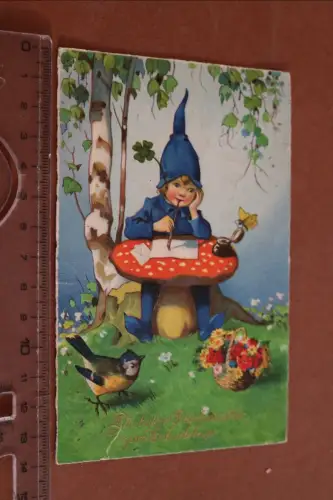 tolle alte Künstlerkarte  Geburtstagswünsche - Wichtel am schreiben 1929