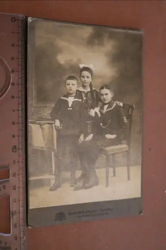 tolles altes Kabinettfoto Kinder Geschwister aus Zwickau 