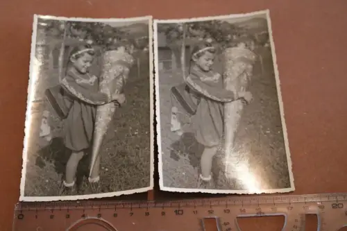 zwei tolle alte Fotos - Mädchen mit großer Schultüte Zschorlau 1946 